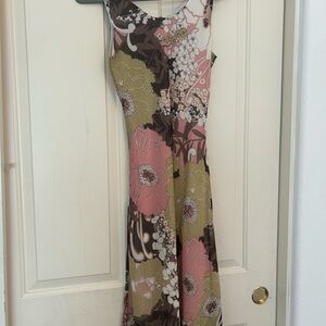 Floral Sleeveless Dress - Pink, Green, Brown